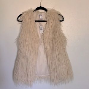 Long Hair Fur Vest, Medium, Beige